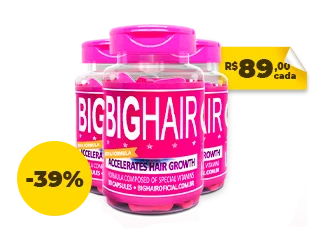 Três frascos de big hair exibido para compra.