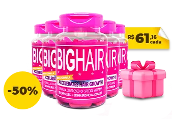 Cinco frascos de big hair exibido para compra.